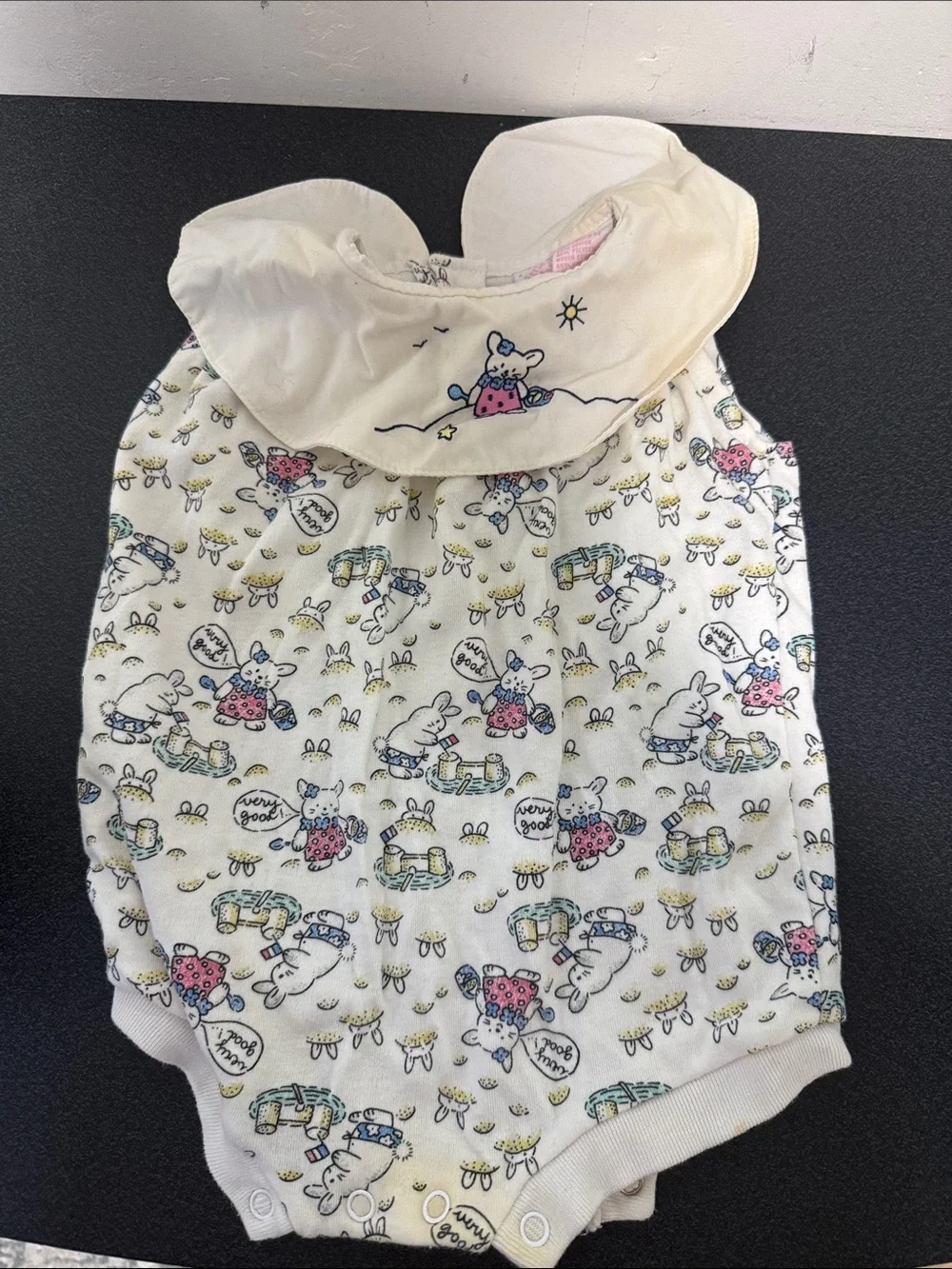 Cream Bunny-Print Baby One-Piece Romper Y2K